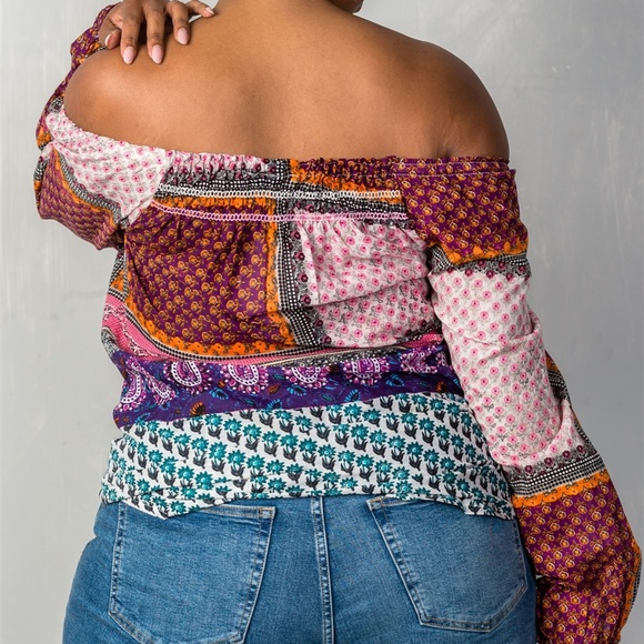 Boho contemporary elastic off the shoulder top - Picture 2 of 2